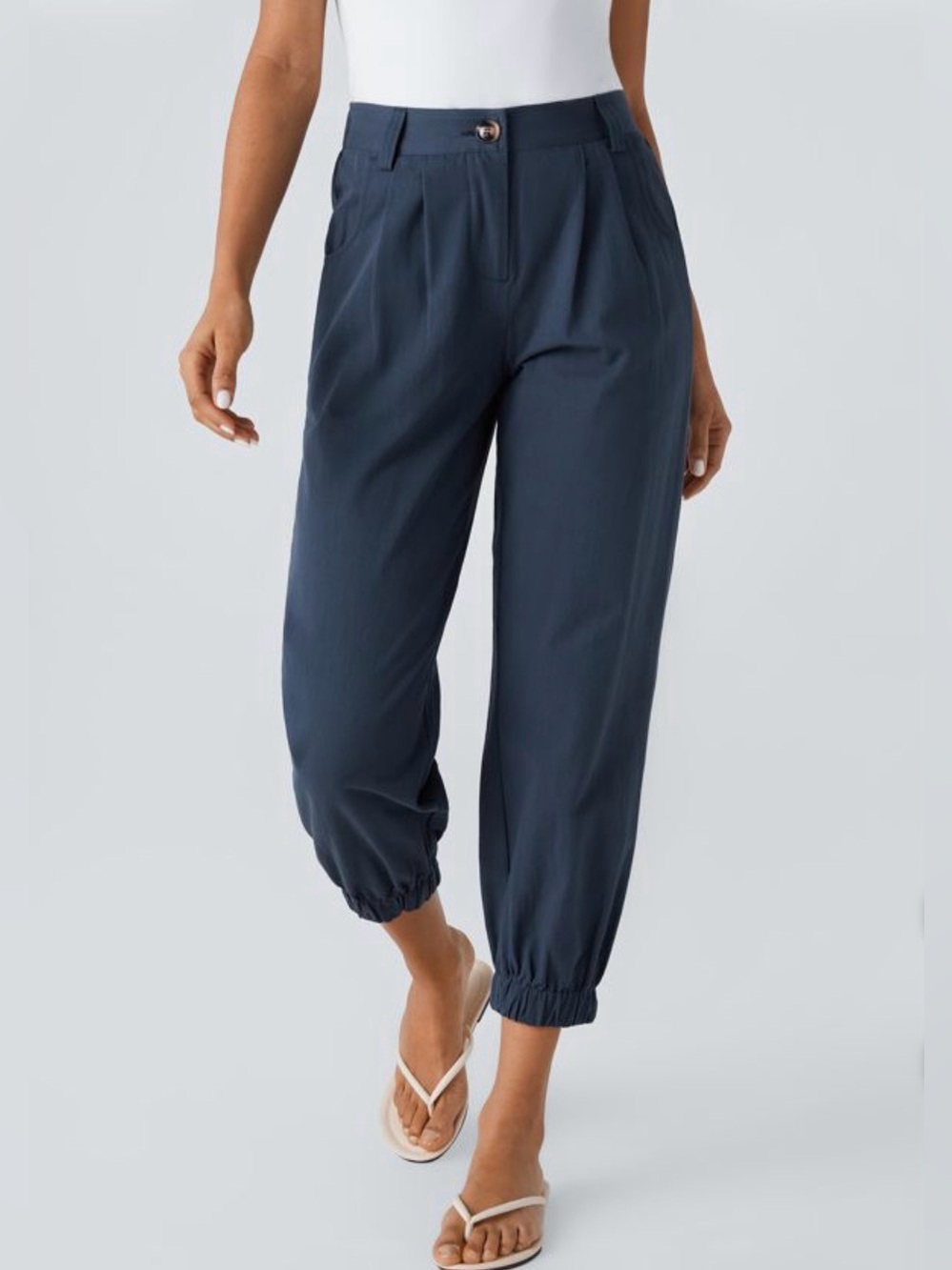 HALARA Navy Mid Rise Casual Joggers with Pockets